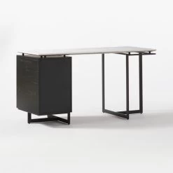 Fullerton 3-Drawer Black Metal And Oak Wood With White Marble Top -Chic Living Shop FullertonModWtDkWBkDrNLg3QBF20