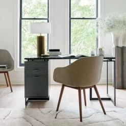 Fullerton 3-Drawer Black Metal And Oak Wood Desk With Black Marble Top -Chic Living Shop FullertonModularBlackDeskAG20 1x1