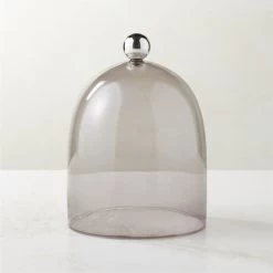 Smoked Glass Cloche With Stainless Steel Knob