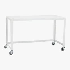 Go-Cart White Metal Desk On Wheels -Chic Living Shop GoCartDeskWhite3QS13