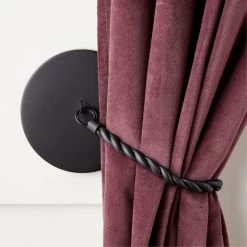 Harlan Matte Black Twisted Leather Curtain Panel Tieback -Chic Living Shop HarlanMtBkTwtdLthTiebackAVSHS23