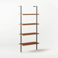 Helix Walnut Wood Wall Mount Bookshelf 70'' -Chic Living Shop Helix70inWalnutBookcase3QSSS21