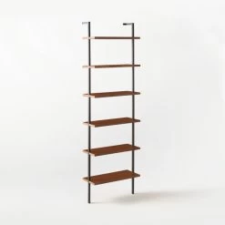 Helix Walnut Wood Wall Mount Bookshelf 96'' 19 Helix Walnut Wood Wall Mount Bookshelf 96'' -Chic Living Shop Helix96inWalnutBookcase3QSSS21