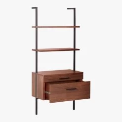 Helix 70" Walnut Bookcase With 2 Drawers -Chic Living Shop HelixShortShlf2DrwWalnut3QAVS20