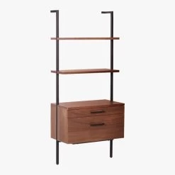 Helix 70" Walnut Bookcase With 2 Drawers -Chic Living Shop HelixShortShlf2DrwWalnut3QS20
