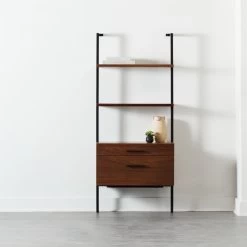 Helix 70" Walnut Bookcase With 2 Drawers -Chic Living Shop HelixShortShlf2DrwWalnutROS20 1x1