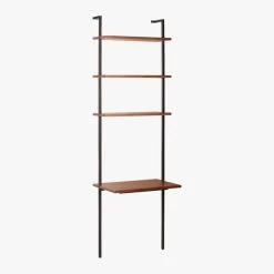 Helix Walnut Wood Wall Mount Desk With Shelves 96'' -Chic Living Shop HelixTallDeskWalnut3QS20