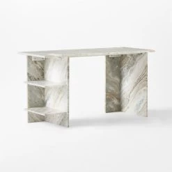 Hera Torrento Brown Marble Desk With Shelves -Chic Living Shop HeraMarbleDesk3QSSF21