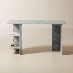 Hera Torrento Brown Marble Desk With Shelves -Chic Living Shop HeraMarbleDeskROF21