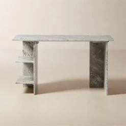 Hera Torrento Brown Marble Desk With Shelves -Chic Living Shop HeraMarbleDeskSHF21