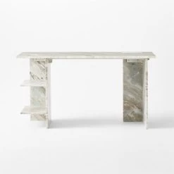 Hera Torrento Brown Marble Desk With Shelves -Chic Living Shop HeraMarbleDeskSOSSF21