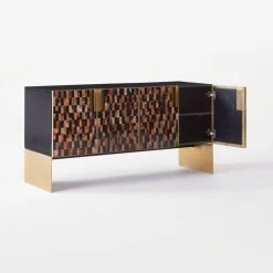 Tiled Horn And Acacia Wood Credenza -Chic Living Shop HornMediaCredenza3QAVSSF21
