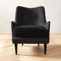 Jed Black Shearling Chair With Black Legs