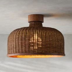 Sago Rounded Rattan Flush Mount Light -Chic Living Shop KDSagoRattanFlushMountROF21
