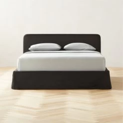 Pullover Slipcover Black Sateen Queen Bed