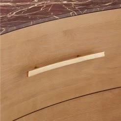 Kingsbury Low 4-Drawer Curved Oak Wood Dresser With Marble Top -Chic Living Shop KingsburyCrvdMrblLwDrssrAVSSF22