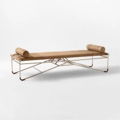 La Strizza 75" Saddle Leather Bench With Bolster Pillows -Chic Living Shop LaStrizza75inSdBnLhBnch3QSSF21