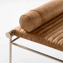 La Strizza 75" Saddle Leather Bench With Bolster Pillows -Chic Living Shop LaStrizza75inSdBnLhBnchAVSSF21