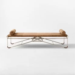 La Strizza 75" Saddle Leather Bench With Bolster Pillows -Chic Living Shop LaStrizza75inSdBnLhBnchSOSSF21