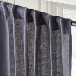 EUROPEAN FLAX™-Certified Linen Smokey Blue Window Curtain Panel 48''x84'' -Chic Living Shop LinenSmkBl96CurtainPnlAV2SHS23