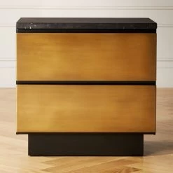 Logan 2-Drawer Brass And Black Marble Nightstand