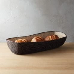 Lorena Black Woven Bread Basket -Chic Living Shop LorenaLongOvalBlkBreadBsktROS18
