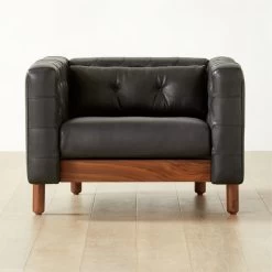 Marconi Tufted Black Leather Accent Chair