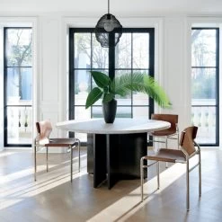 Surf Sling Brown Leather Dining Chair -Chic Living Shop MarianaWhiteWashRoundTeakAG21 1x1