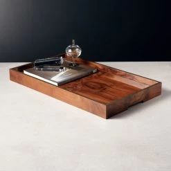 Marq Rectangular Burl Wood Tray -Chic Living Shop MarqRctBrlwdTray24X14inROS21