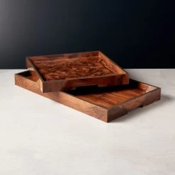 Marq Rectangular Burl Wood Tray -Chic Living Shop MarqSquareBurlwoodTraysFHS21