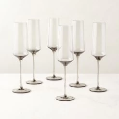 Muse Smoked Glass Champagne Flute Set Of 6