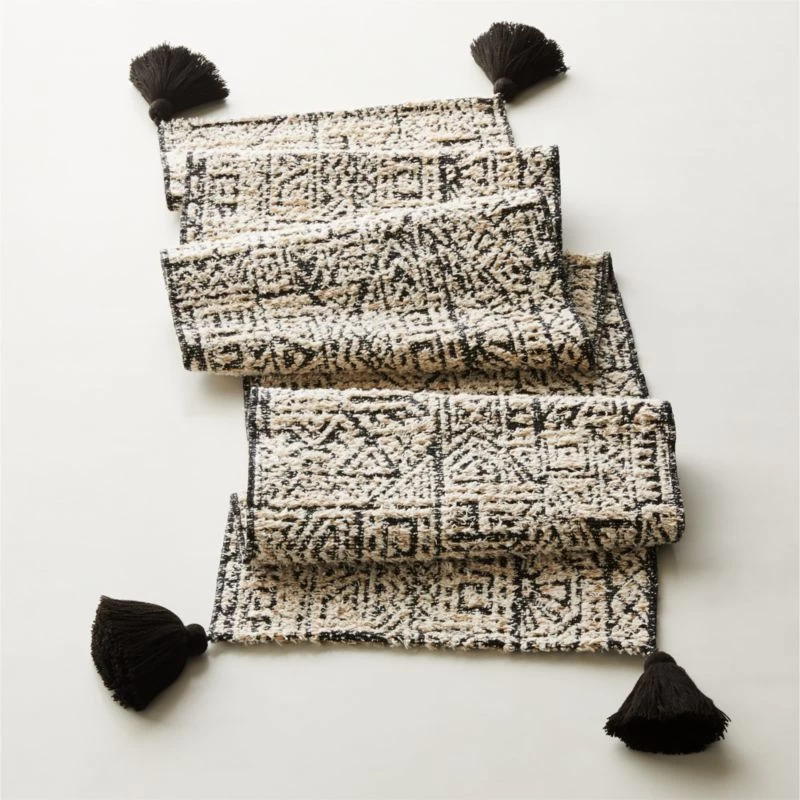 Nava Black And White Patterned Table Runner 14"x90" 2 Nava Black And White Patterned Table Runner 14"x90"