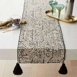 Nava Black And White Patterned Table Runner 14"x90" 7 Nava Black And White Patterned Table Runner 14"x90" -Chic Living Shop NavaRunner14X120inSHF20