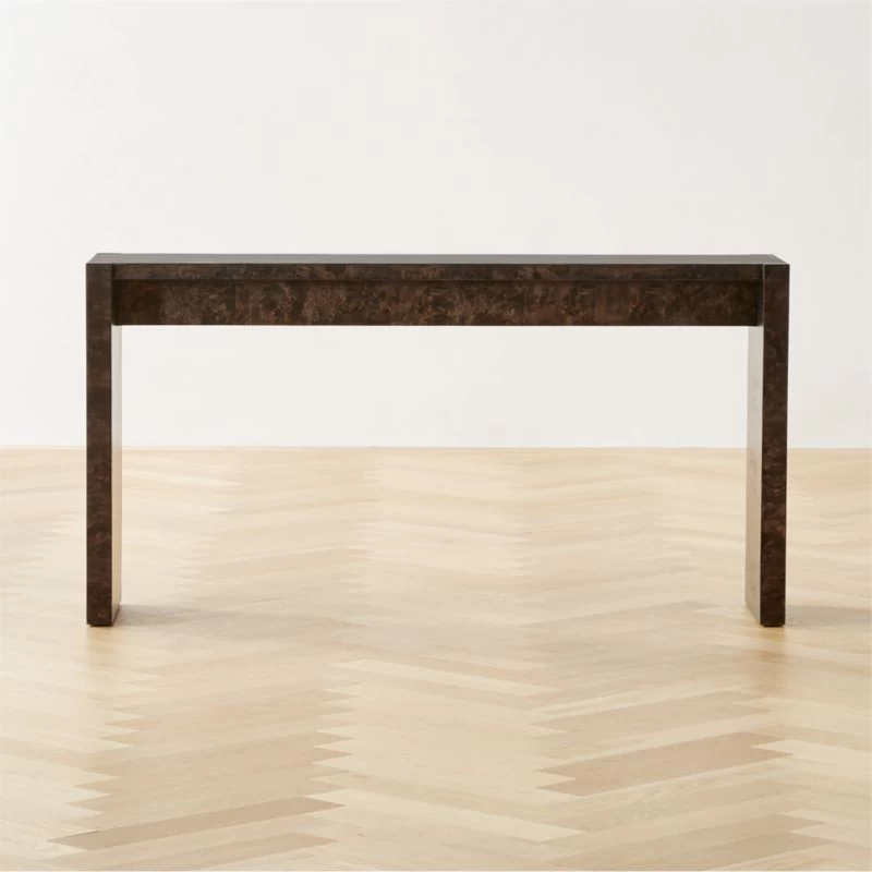 Niche Charcoal Brown Burl Wood Console Table 54" 3 Niche Charcoal Brown Burl Wood Console Table 54"