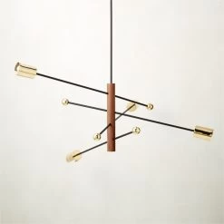 Norte Walnut Wood And Brass Chandelier