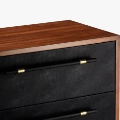 Oberlin Tall 4-Drawer Black Leather And Wood Dresser -Chic Living Shop OberlinTallChestAV2S18