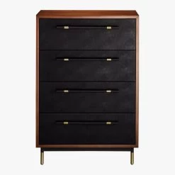 Oberlin Tall 4-Drawer Black Leather And Wood Dresser -Chic Living Shop OberlinTallChestS18