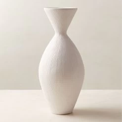 Olpe Ribbed White Terracotta Vase