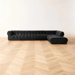 Pezzo 6-Piece L-Shaped Black Leather Sectional Sofa With Left Arm