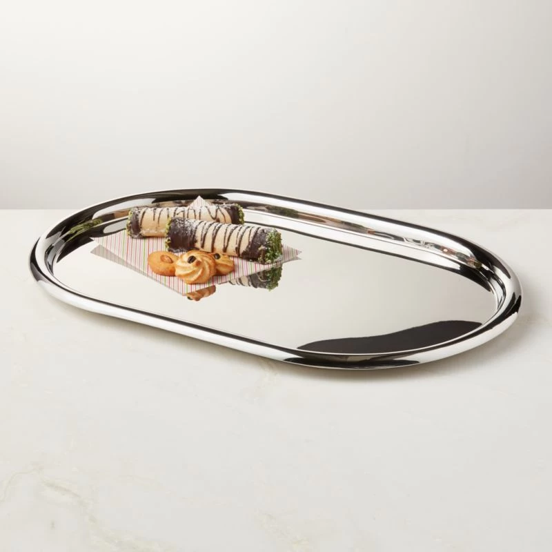 Piero Oval Polished Stainless Steel Serving Tray 4 Piero Oval Polished Stainless Steel Serving Tray - Image 2