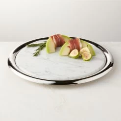 Piero Round Stainless Steel And Marble Serving Tray Set -Chic Living Shop PieroRndMrblNSSServingSAVSHF22
