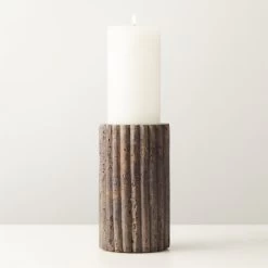 Pietra Grey Travertine Pillar Candle Holder Small -Chic Living Shop PietraTrvrtnPllrHolderSmAVSHF22