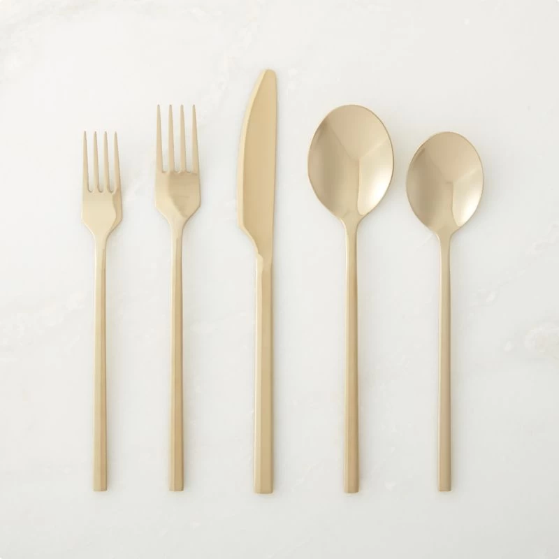 20-Piece Pin Shiny Gold Flatware Set 3 20-Piece Pin Shiny Gold Flatware Set