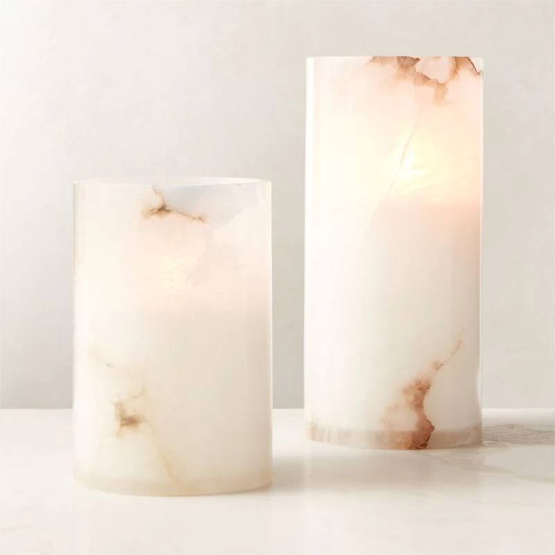 Poe White Alabaster Pillar Candle Holder Small 3 Poe White Alabaster Pillar Candle Holder Small - Image 2
