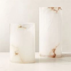 Poe White Alabaster Pillar Candle Holder Small 14 Poe White Alabaster Pillar Candle Holder Small -Chic Living Shop PoeAlbstrPillarHolderGrpFHF23
