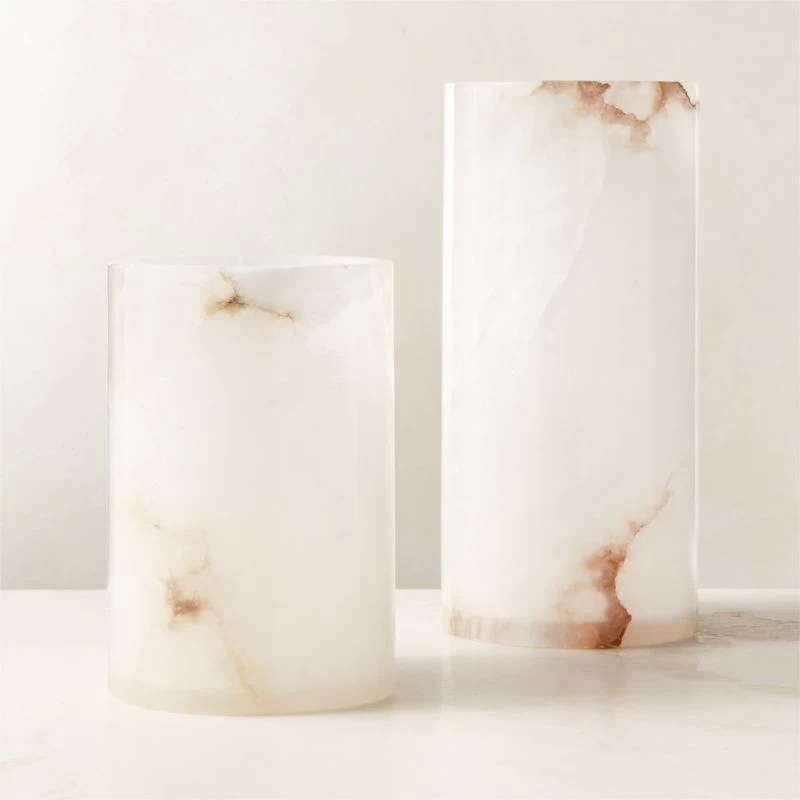 Poe White Alabaster Pillar Candle Holder Small 8 Poe White Alabaster Pillar Candle Holder Small - Image 7