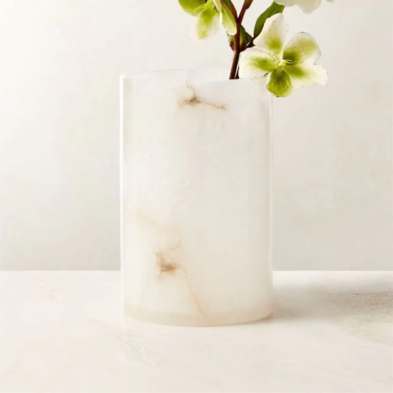 Poe White Alabaster Pillar Candle Holder Small 5 Poe White Alabaster Pillar Candle Holder Small - Image 4