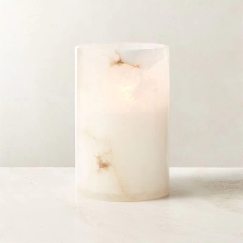 Poe White Alabaster Pillar Candle Holder Small 4 Poe White Alabaster Pillar Candle Holder Small - Image 3