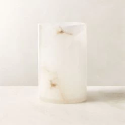 Poe White Alabaster Pillar Candle Holder Small