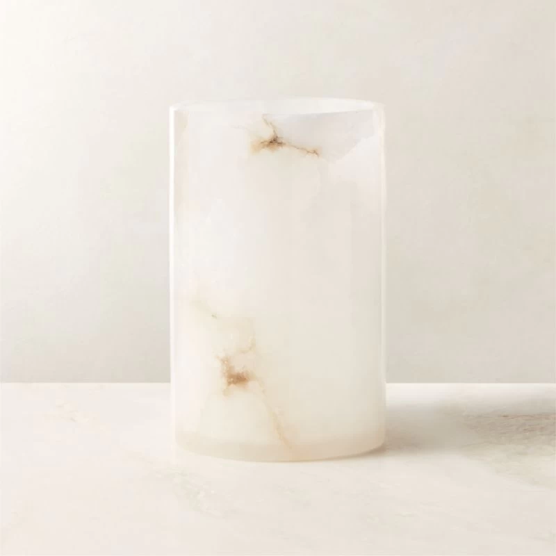 Poe White Alabaster Pillar Candle Holder Small 2 Poe White Alabaster Pillar Candle Holder Small
